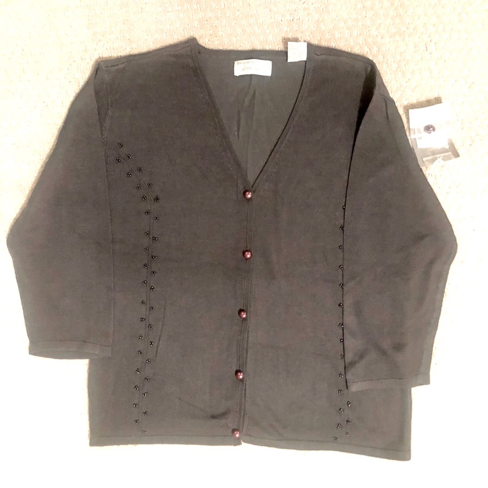 Lord & Taylor cotton rayon sweater medium steel grey beading NWT